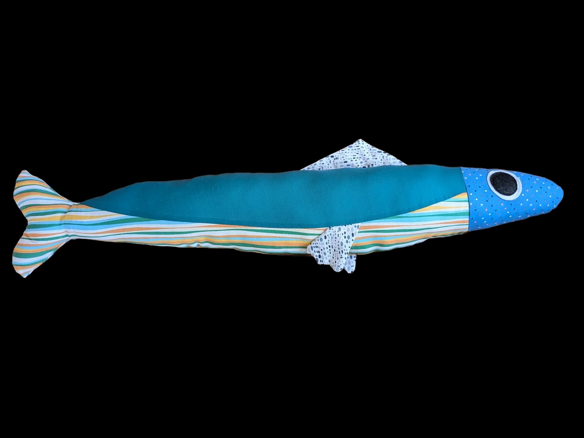 3 foot long blue and striped plush fish